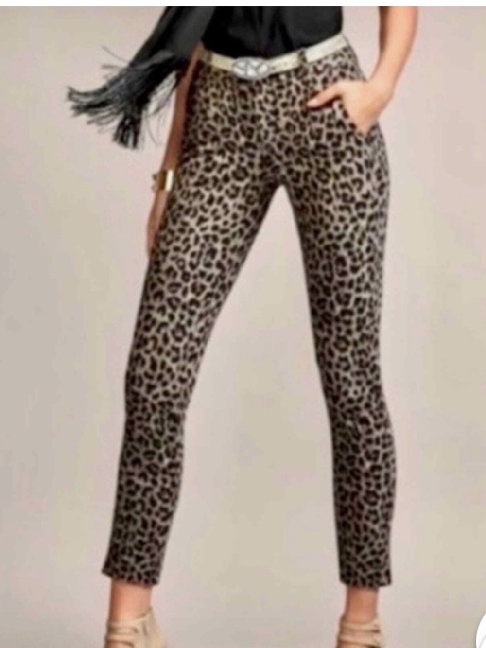 CAbi Leopard Print Ankle Pants - Taupe & Black
